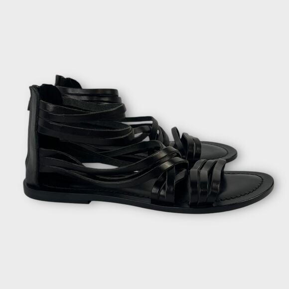 Garnet Hill Giselle Italian Strappy Gladiators Black Leather Size 7 - Picture 3 of 10